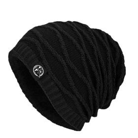 HS DESIGN BLACK BEANIE WITH FUR HSD